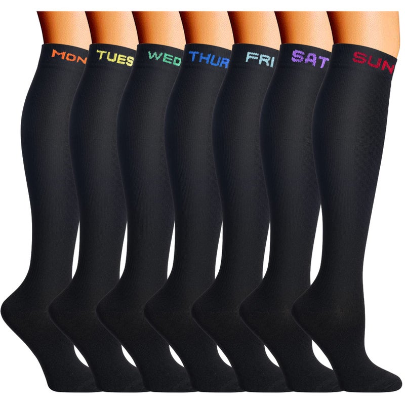 Double Couple 7 Pairs Copper Compression Socks for Men Women 2030 mmHg Knee High Stockings